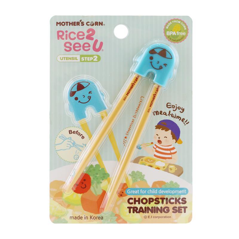 [2-Pack] Mother's Corn Training Chopsticks - Blue