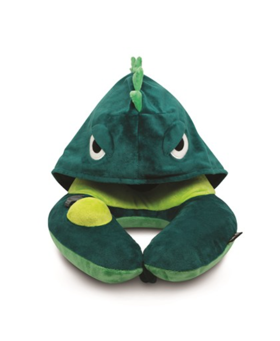 Travelmall 3D Inflatable Neck Pillow with Patented Pump and Hood - Dinosaur