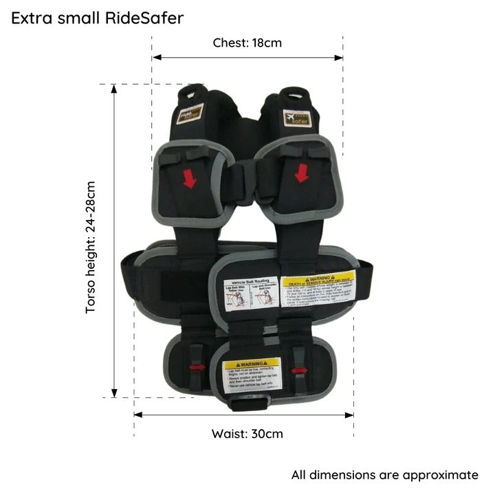 RideSafer Delight Wearable Safety Restraint - Black - Small (10 year local warranty)