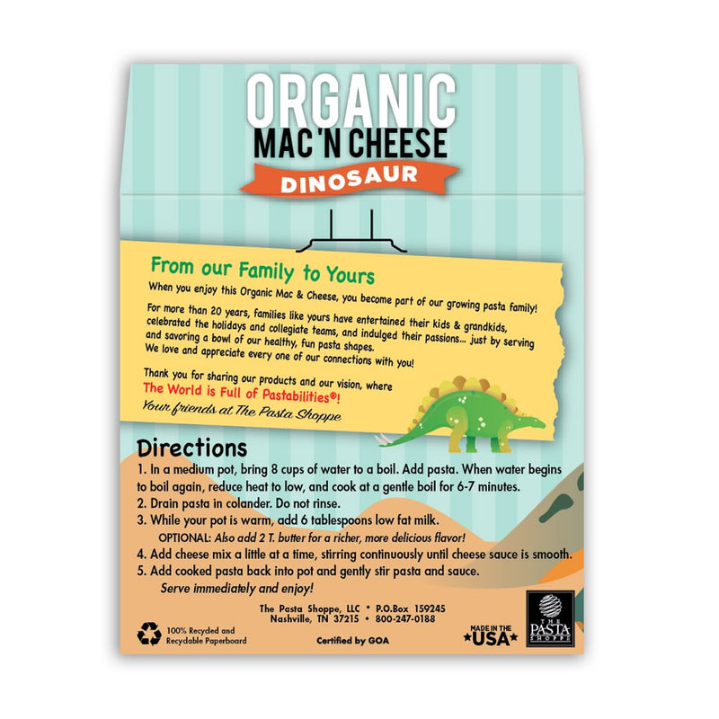 [2-Pack] Pastabilities Organic Shaped Pasta (Mac N Cheese) 284g - Dinosaur