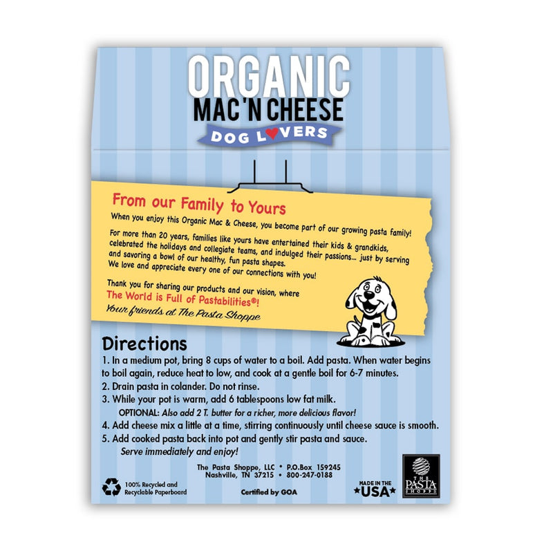 [2-Pack] Pastabilities Organic Shaped Pasta (Mac N Cheese) 284g - Dog Lovers