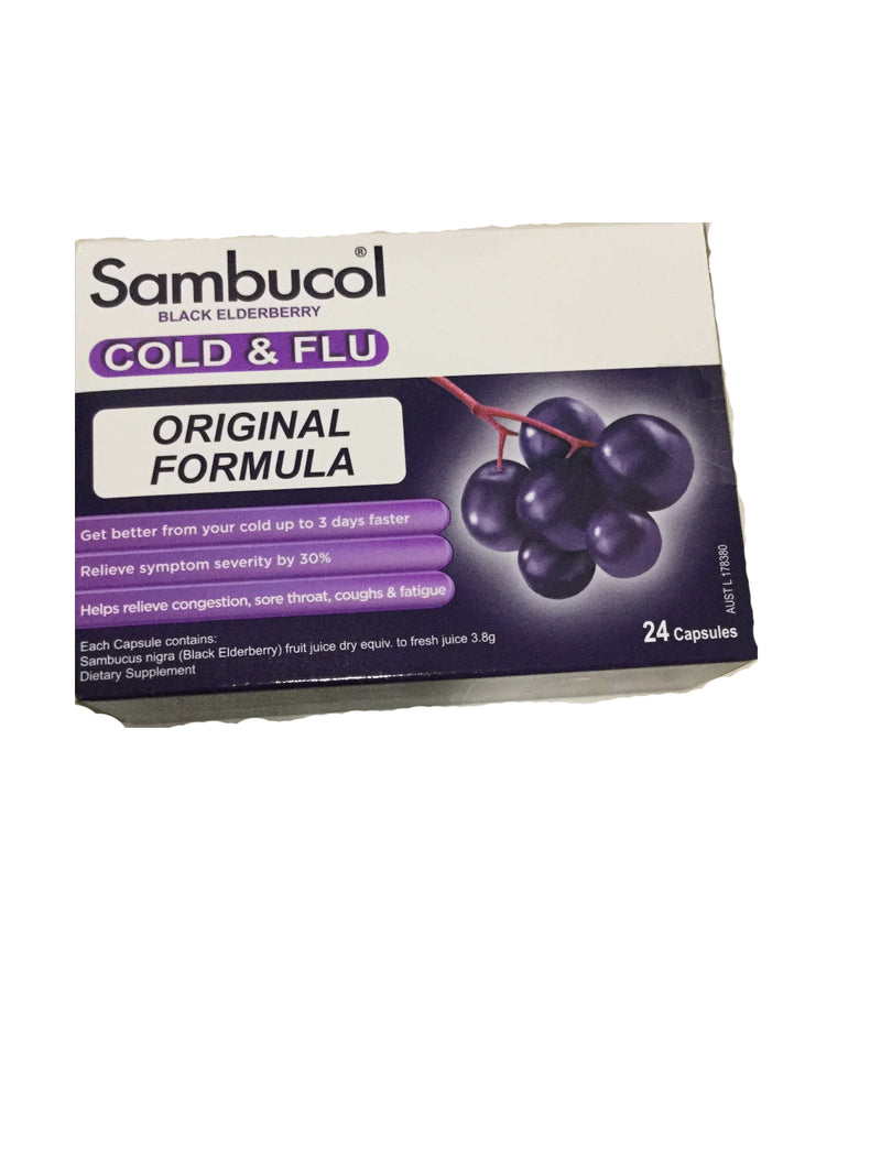 Sambucol Black Elderberry Cold & Flu (AUS version), 24 caps.- For Adults Exp: 03/26