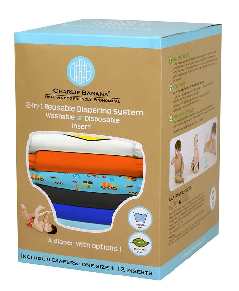 Charlie Banana 6 Diapers 12 Insert One Size - Engineer