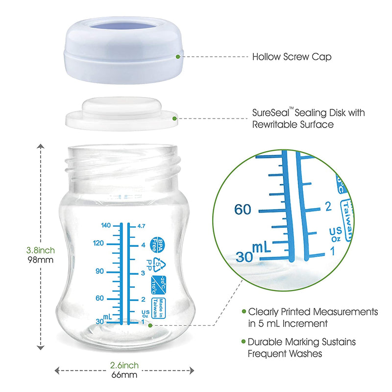 Maymom Wide-Mouth Milk Storage Collection Bottle with SureSeal Sealing Disk; Can Replace Spectra S1 S2 Bottles140mL