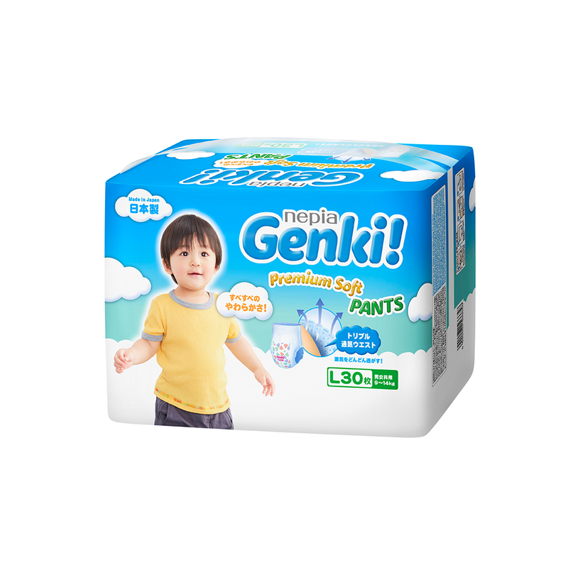 Nepia Genki Premium Soft Pants (6 Packs/Cartoon) - L30 - FOC Showa Baby Wipes 99.5% Water 80s x 3packs