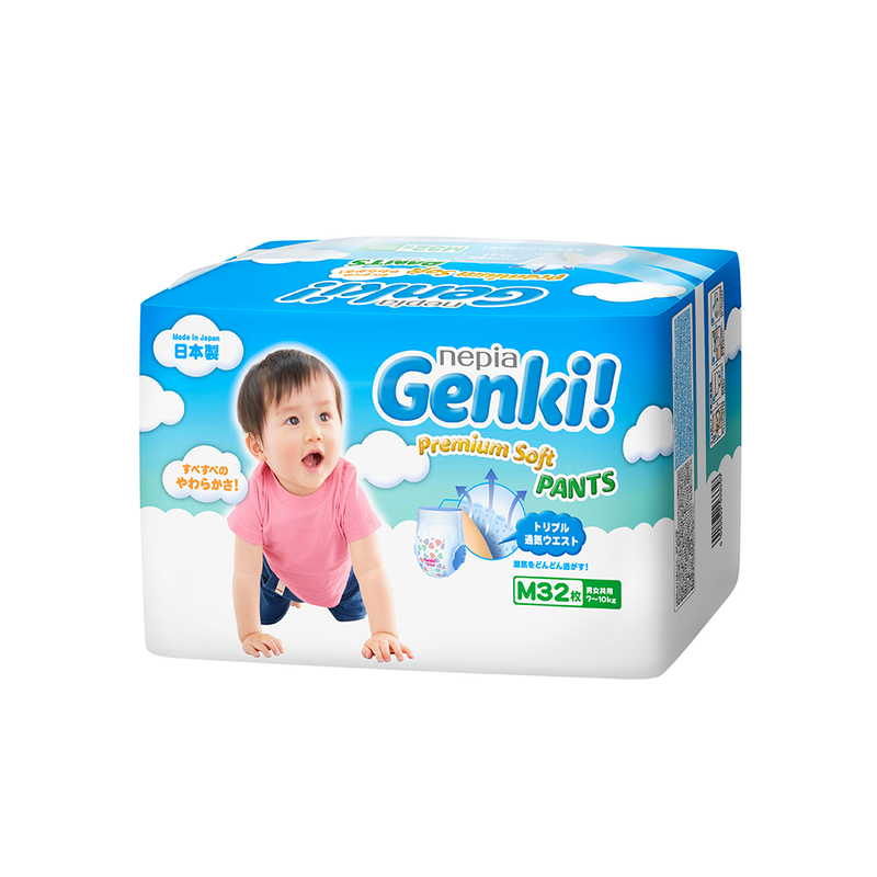 Nepia Genki Premium Soft Pants (6 Packs/Cartoon) - M32 - FOC Showa Baby Wipes 99.5% Water 80s x 3packs
