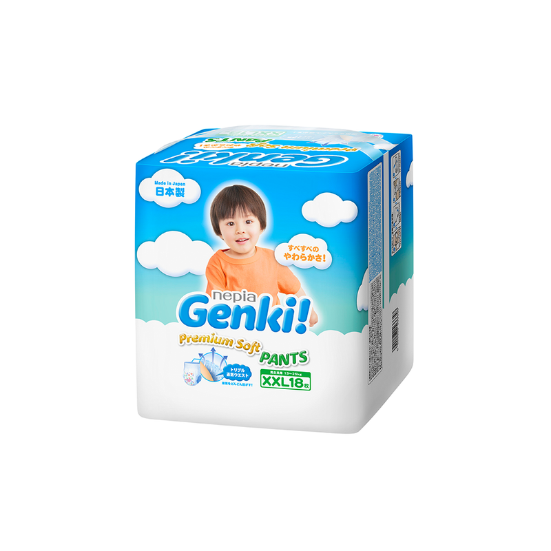 Nepia Genki Premium Soft Pants (6 Packs/Cartoon) - XXL18 -FOC Showa Baby Wipes 99.5% Water 80s x 3packs