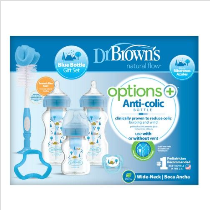 Dr. Brown’s Wide Neck Options+ Baby Feeding Bottle Gift Set - Blue