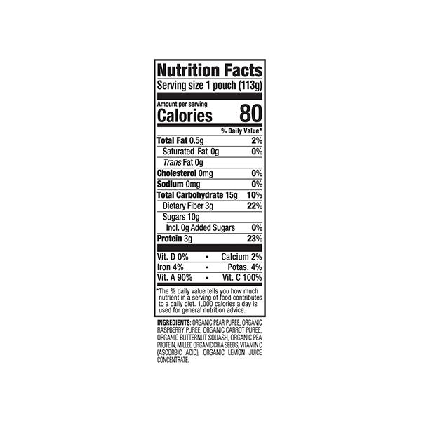 Happy Baby Happy Tot Fiber & Protein - Organic Pears, Raspberries, Butternut Squash & Carrots 4oz/113g (2 PACK BUNDLE) Exp: 04/24