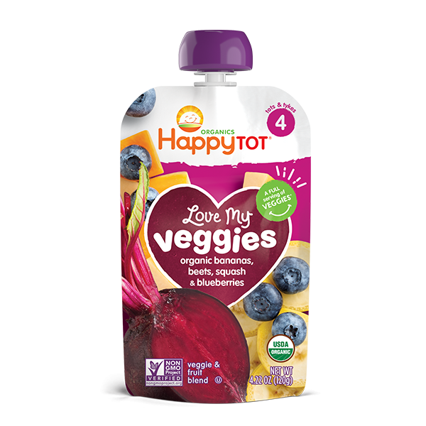 [2-Pack] Happy Baby Happy Family Happy Tot Love My Veggies - Banana, Beet, Squash & Blueberry, 120g. (For 2yr up) Exp: 11/24