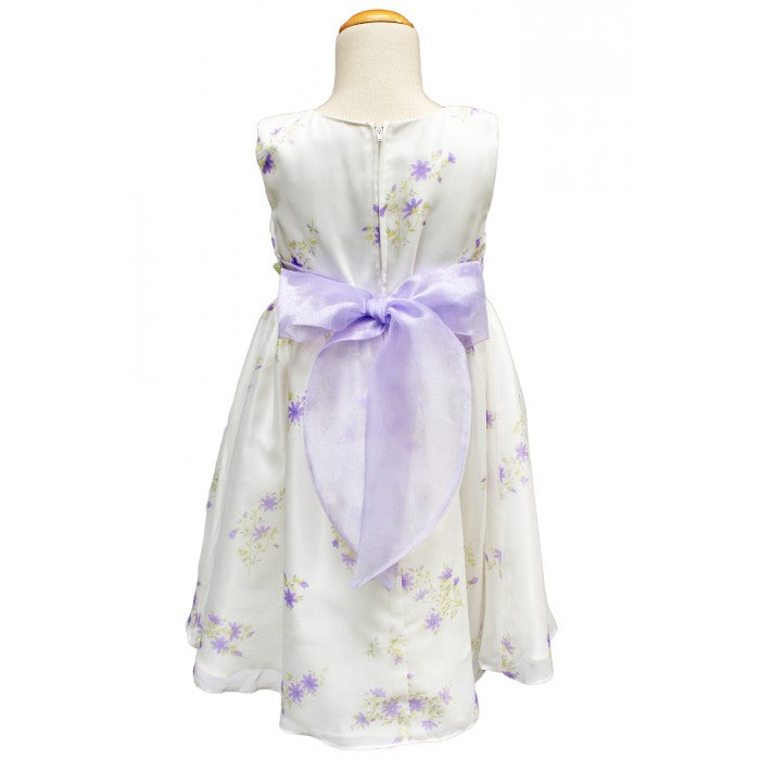 Sunshine Kids Lavender Flower Girl White Dress with Purple Flowers 3-7y