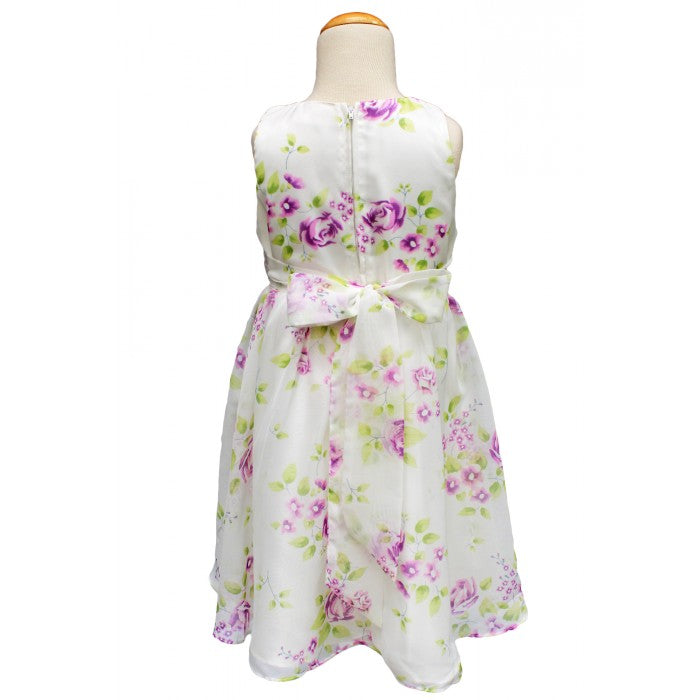 Sunshine Kids Debbie White Dress with Purple Flower Print 3-7y