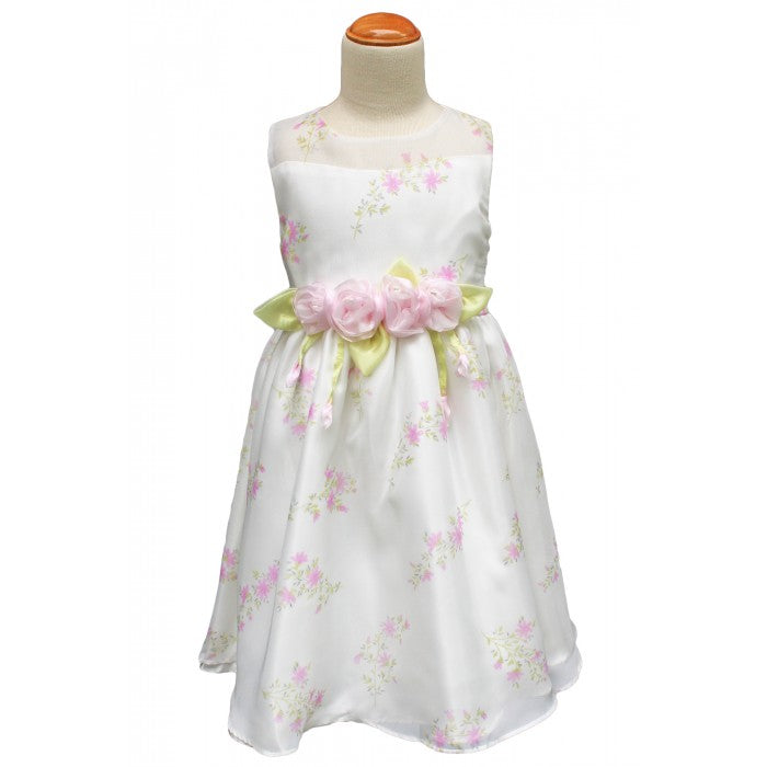 Sunshine Kids Elise White Dress With Pink Flowers 3-7y