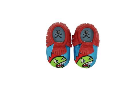 Itzy Ritzy Moc Happens Leather Baby Moccasins Kaiju Tokidoki - Large (12-18months)