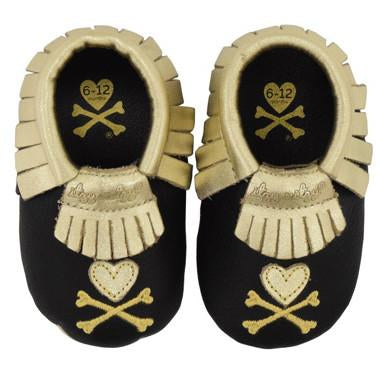 Itzy Ritzy Moc Happens Leather Baby Moccasins Crossbones Tokidoki - Large (12-18months)