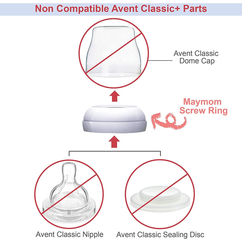 Maymom Screw Ring Dome Cap Sealing Disc For Avent Natural Bottles 4Set/pk