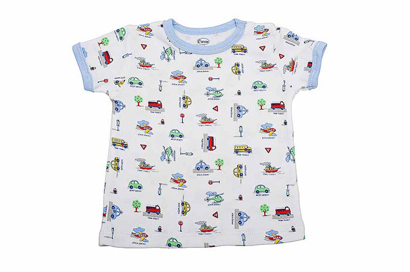 Owen T-Shirt w/ 2 Snaps At Collar - Blue Cars 0-12m