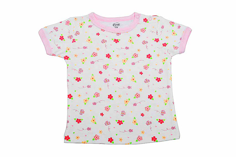 Owen T-Shirt w/ 2 snaps At Collar - Pink Flowers 0-12m