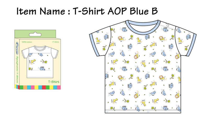 Owen T-Shirt w/ 2 Snaps at Collar - Blue Animals 0-12m