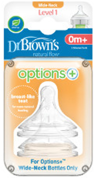 Dr Brown's Level 1 Wide Neck Silicon Options+ Nipple 2-Pack