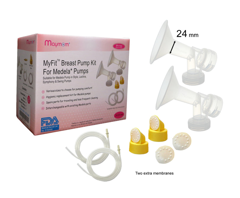Maymom MyFit Breast Pump Kit for Medela Double Electric Pump in Style Pumps; 2 One-Piece Breastshields (M, 24 mm), 2 Valves, 4 Membranes