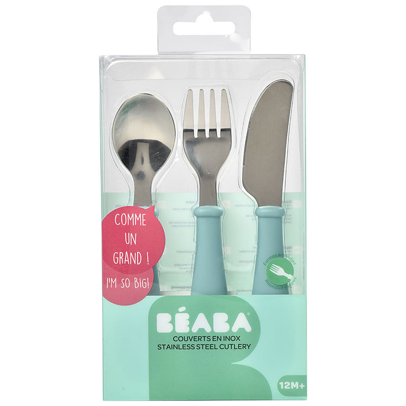 Beaba Stainless Steel Training Cutlery Knife / Fork / Spoon - Light Blue