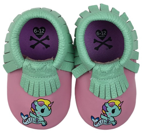 Itzy Ritzy Moc Happens Leather Baby Moccasins Sirena Tokidoki - Large (12-18months)