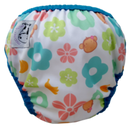 Moo Moo Kow One Size Swim Diaper - Mooky Flower with Blue Border