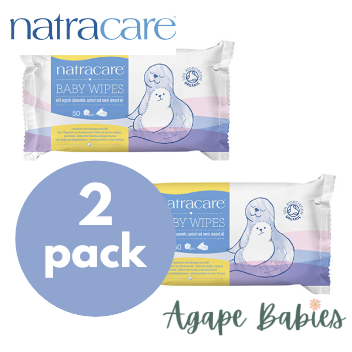 [Bundle Of 2] Natracare Baby Wipes with Organic Chamomile, Apricot & Sweet Almond Oil (50 pcs x 2)