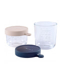 Beaba Set of 2 Glass Containers (1*150 ml Pink/1*250 ml Dark Blue)
