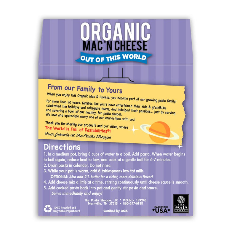 [2-Pack] Pastabilities Organic Shaped Pasta (Mac N Cheese) 284g - Out Of This World