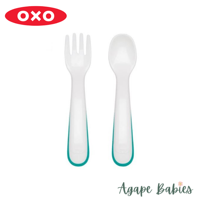 OXO Tot On-The-Go Plastic Fork & Spoon Set With Travel Case - Teal