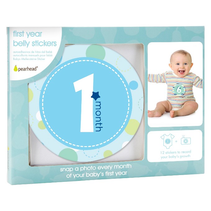 Pearhead 1st Year Belly Baby Milestone Stickers - Boy (Blue)