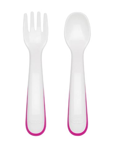OXO Tot On-The-Go Plastic Fork & Spoon Set With Travel Case - Pink