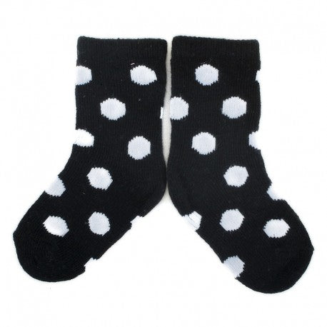 [3 Pack] Plush Stay-on socks 0-2 years - black with white dots