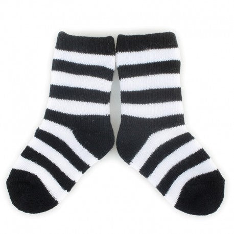 [3 Pack] Plush Stay-on socks 0-2 years - black and white stripes