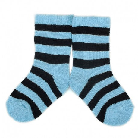 [3 Pack] Plush Stay-on socks 0-2 years - blue with black stripes