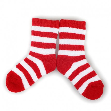 [3 Pack] Plush Stay-on socks 0-2 years - red with white stripes