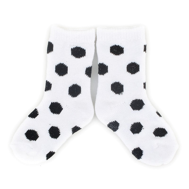 [3 Pack] Plush Stay-on socks 0-2 years - white with black dots