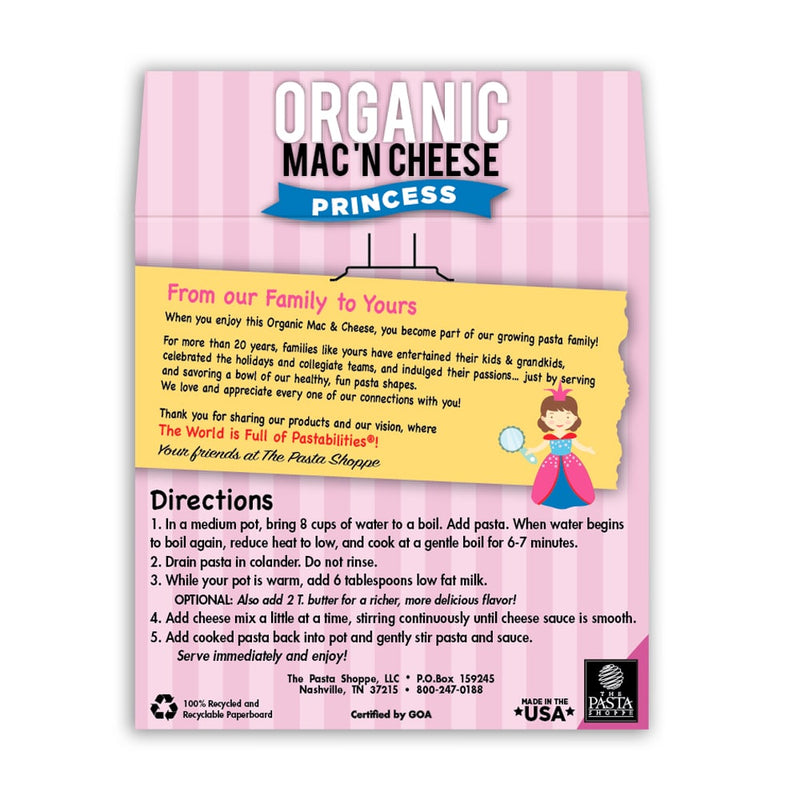 [2-Pack] Pastabilities Organic Shaped Pasta (Mac N Cheese) 284g - Princess