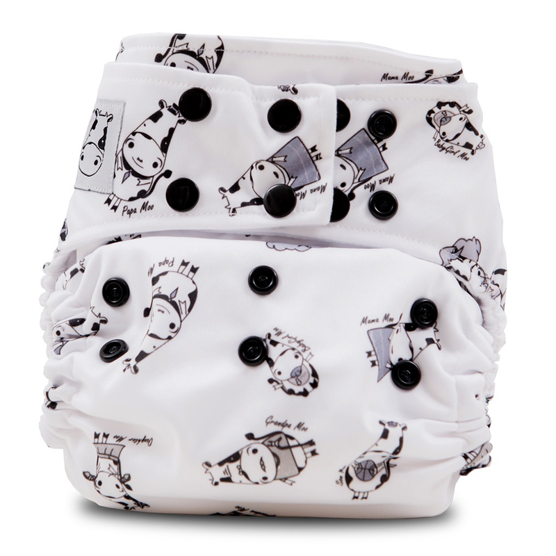 Moo Moo Kow One Size Pocket Diapers Snap - Moo Family White Snap