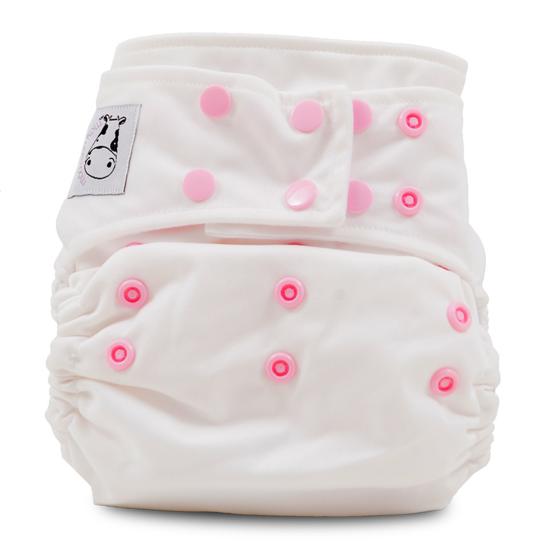 Moo Moo Kow One Size Pocket Diapers Snap - White Pink Snap