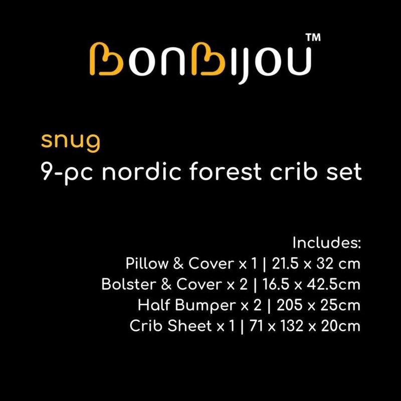 Bonbijou Snug 9Pcs 100% Cotton Bedding Set - Nordic Forest