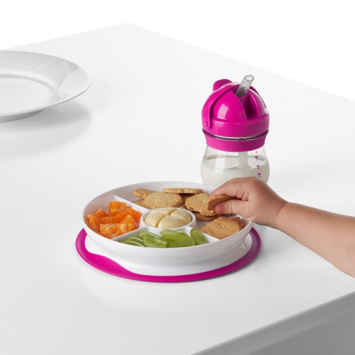 OXO Tot Stick & Stay Suction Divided Plate - Pink