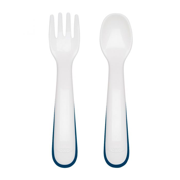 OXO Tot On-The-Go Plastic Fork & Spoon Set With Travel Case - Navy