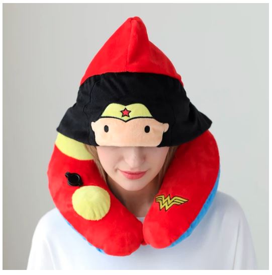 TravelMall Kid’s Justice League 3D Foldable Hood With Patented Pump Pillow - Wonder Woman