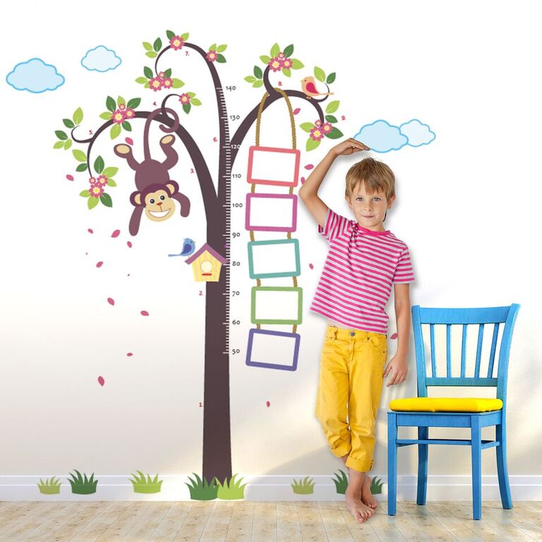 Walplus Monkey Tree Height Grow Chart Wall Decals 90x30cm 4pcs