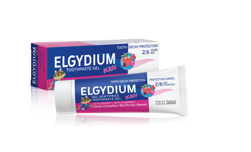 Elgydium Kids Red Berries 50ml Toothpaste (2-6 Years) 500ppm F- (Paraben Free) - FOC Elgydium Toothpaste travel size 7ml with every 4 tubes ordered Exp: 10/23