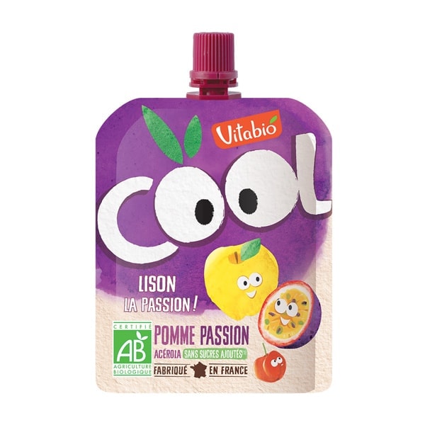[12-Pack] Vitabio Cool Fruits Apple Passion Fruit Organic Smootihie, 90 g