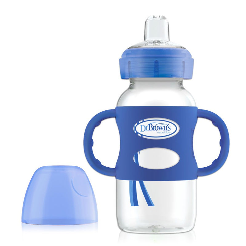 Dr Brown's 9oz/270ml PP WW "Options Compatible+" Sippy Spout Bottle W/ Silicon Handles, Blue